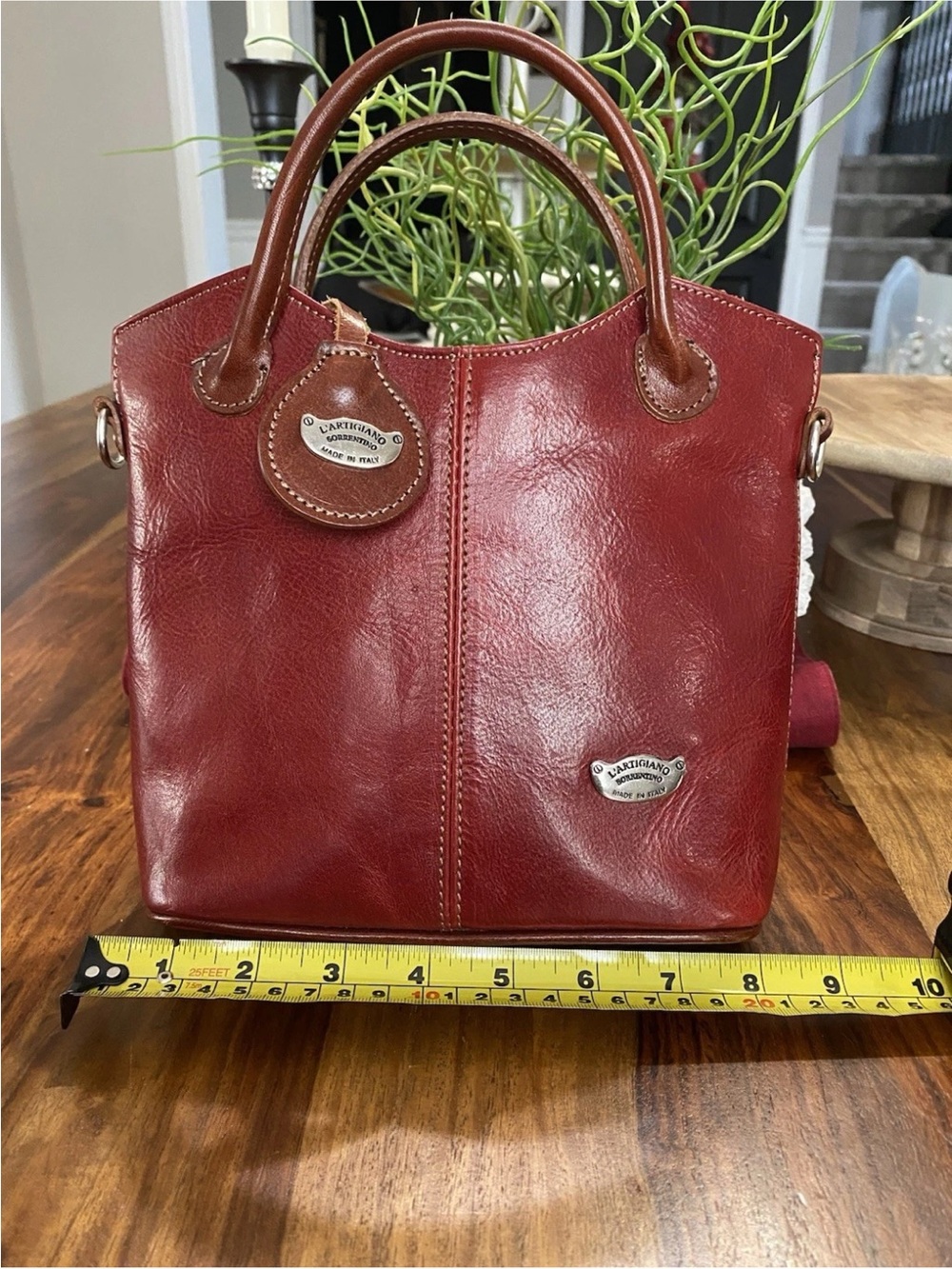 L’artigiano Sorrentino made in Italy. Red leather satchel tote handbag